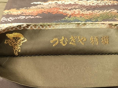 平和屋着物●西陣老舗　山城機業店　伊勢屋孝兵衛　両面　六通柄袋帯　唐織　つむぎや特撰　霞文　金糸　正絹　逸品　CABJ0630vp