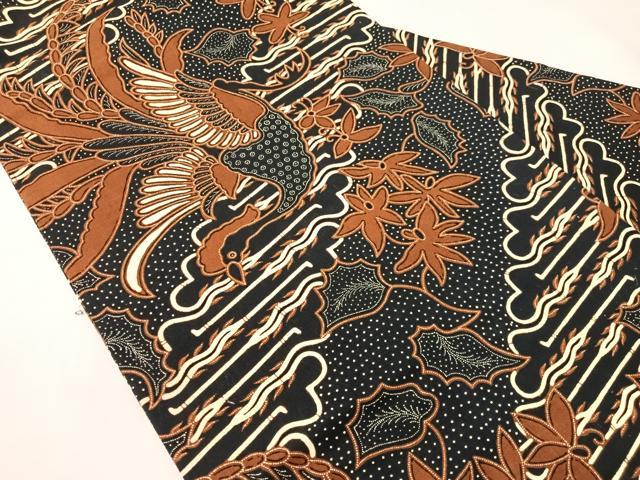 平和屋着物●全通柄　九寸名古屋帯　バティック　鳳凰花文　黒地　綿　逸品　CABJ0632vp