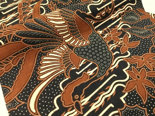 平和屋着物●全通柄　九寸名古屋帯　バティック　鳳凰花文　黒地　綿　逸品　CABJ0632vp