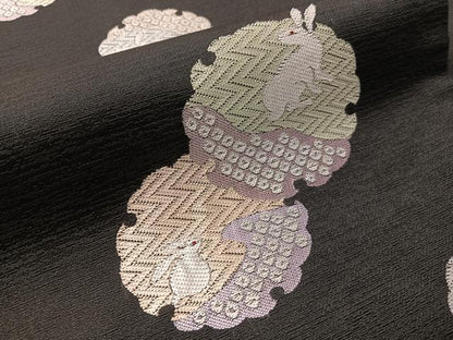 平和屋着物●九寸名古屋帯　雪輪兎　黒地　正絹　逸品　CABJ0634vp