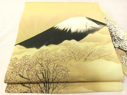 平和屋着物●塩瀬　九寸名古屋帯　富士山　正絹　逸品　CABJ0635vp