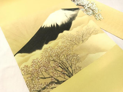 平和屋着物●塩瀬　九寸名古屋帯　富士山　正絹　逸品　CABJ0635vp