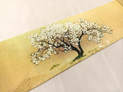 平和屋着物●塩瀬　九寸名古屋帯　富士山　正絹　逸品　CABJ0635vp