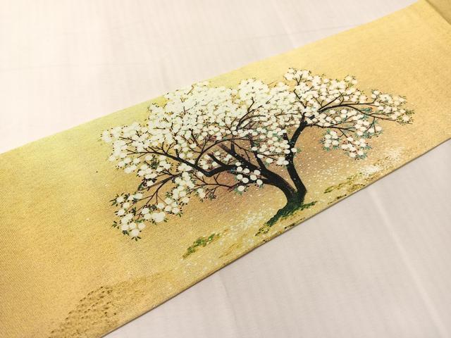 平和屋着物●塩瀬　九寸名古屋帯　富士山　正絹　逸品　CABJ0635vp