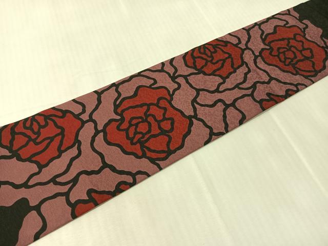 平和屋着物●九寸名古屋帯　牡丹尽くし　黒地　正絹　逸品　CABJ0636vp