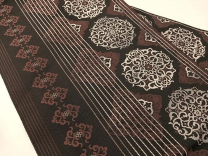 平和屋着物●本場筑前博多織　八寸名古屋帯　正倉院花間道　黒地　正絹　逸品　CABJ0640vp