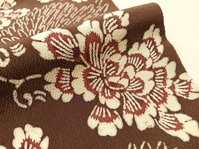 平和屋着物●浦野理一　型染　つけ帯　菊花文　黒鳶色地　鬼しぼ縮緬　正絹　逸品　未使用　CABJ0644vp