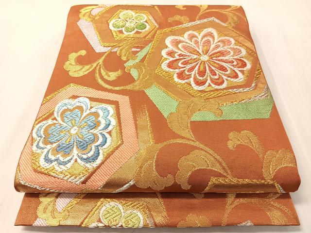 平和屋着物●西陣　川島織物　六通柄　本袋帯　唐織　花唐草亀甲文　金銀糸　正絹　逸品　CABJ0645vp