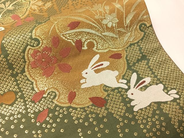 平和屋着物●ファッションブランド　hiromichi nakano　ヒロミチナカノ　六通柄袋帯　雪輪跳び兎　金糸　正絹　逸品　未使用　CABJ0649vp