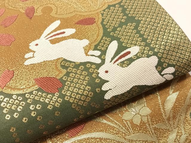 平和屋着物●ファッションブランド　hiromichi nakano　ヒロミチナカノ　六通柄袋帯　雪輪跳び兎　金糸　正絹　逸品　未使用　CABJ0649vp
