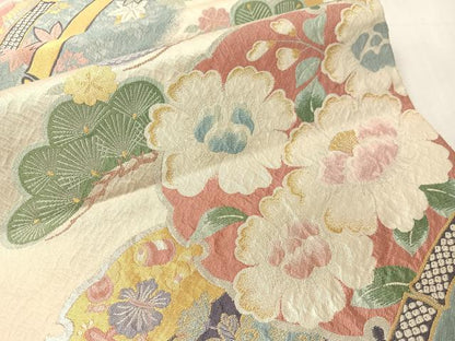 平和屋着物●六通柄袋帯　能衣雪輪文　金銀糸　正絹　逸品　CABJ0650vp