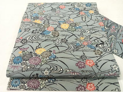 平和屋着物●全通柄　九寸名古屋帯　紅型　流水花文　正絹　逸品　CABJ0654vp