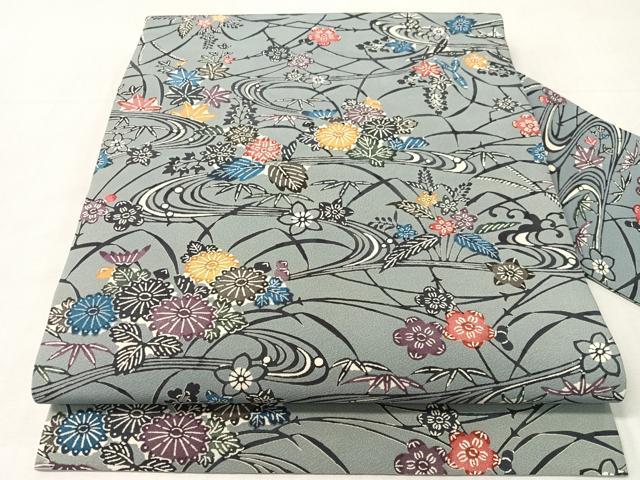平和屋着物●全通柄　九寸名古屋帯　紅型　流水花文　正絹　逸品　CABJ0654vp