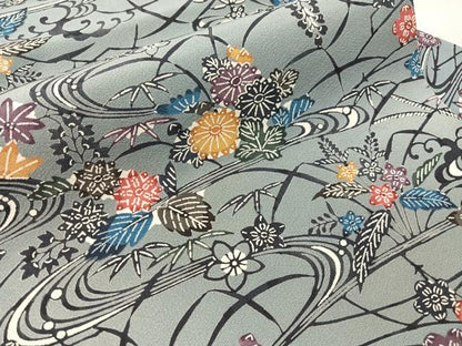 平和屋着物●全通柄　九寸名古屋帯　紅型　流水花文　正絹　逸品　CABJ0654vp