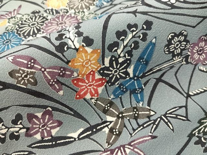 平和屋着物●全通柄　九寸名古屋帯　紅型　流水花文　正絹　逸品　CABJ0654vp