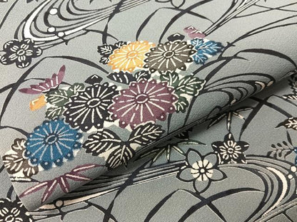 平和屋着物●全通柄　九寸名古屋帯　紅型　流水花文　正絹　逸品　CABJ0654vp