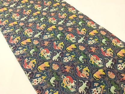 平和屋着物●龍村美術織物　九寸開き名古屋帯　獅噛鳥獣文錦　正絹　逸品　CABJ0659vp