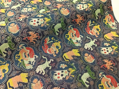 平和屋着物●龍村美術織物　九寸開き名古屋帯　獅噛鳥獣文錦　正絹　逸品　CABJ0659vp
