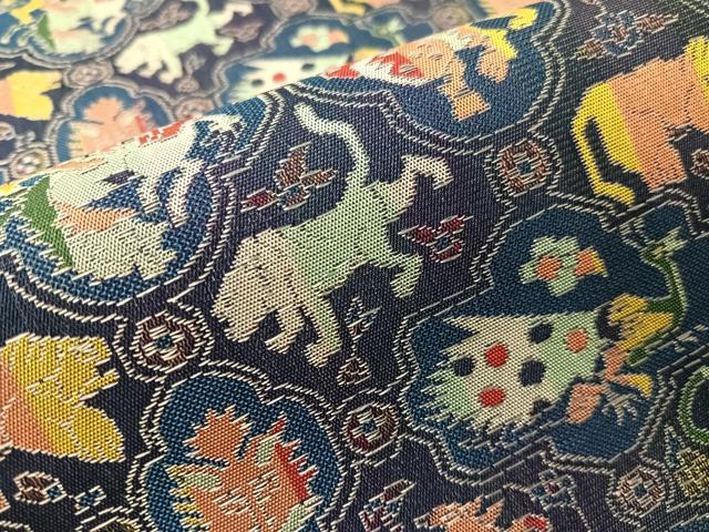 平和屋着物●龍村美術織物　九寸開き名古屋帯　獅噛鳥獣文錦　正絹　逸品　CABJ0659vp