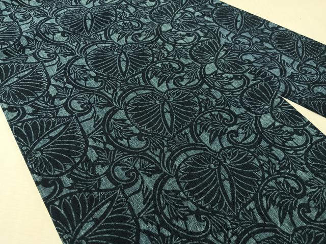 平和屋着物●全通柄　九寸名古屋帯　紬地　藍　型染め　葵文様　正絹　逸品　CABJ0664vp