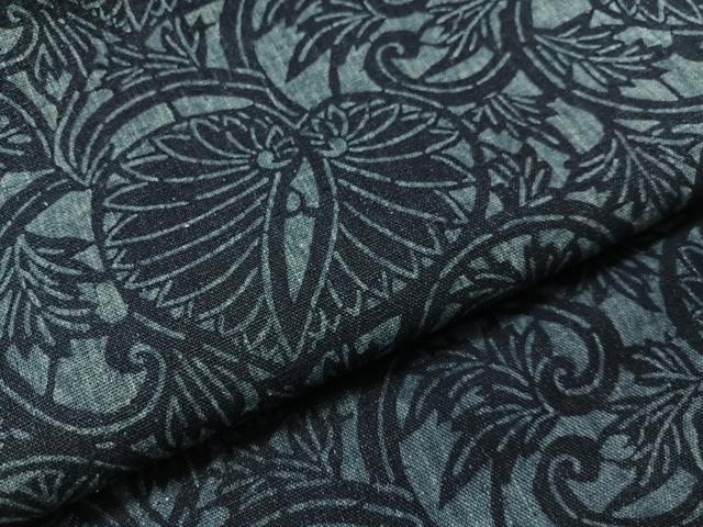 平和屋着物●全通柄　九寸名古屋帯　紬地　藍　型染め　葵文様　正絹　逸品　CABJ0664vp