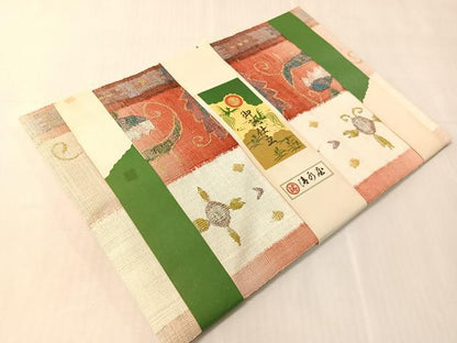 平和屋着物●八寸名古屋帯　紬地　花唐草間道　金糸　正絹　逸品　未使用　CABJ0666vp
