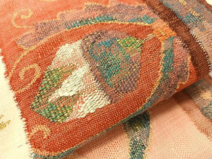 平和屋着物●八寸名古屋帯　紬地　花唐草間道　金糸　正絹　逸品　未使用　CABJ0666vp