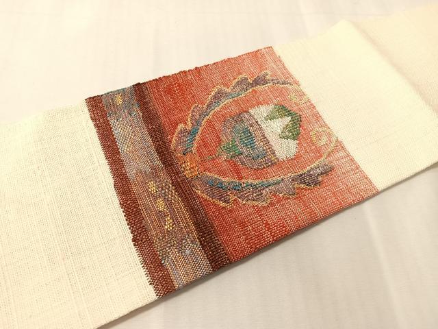 平和屋着物●八寸名古屋帯　紬地　花唐草間道　金糸　正絹　逸品　未使用　CABJ0666vp