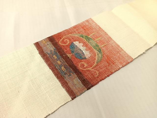 平和屋着物●八寸名古屋帯　紬地　花唐草間道　金糸　正絹　逸品　未使用　CABJ0666vp