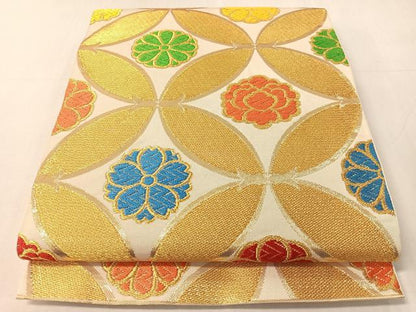 平和屋着物●西陣　川島織物　全通柄　本袋帯　唐織　七宝花文　金糸　正絹　逸品　CABJ0668vp