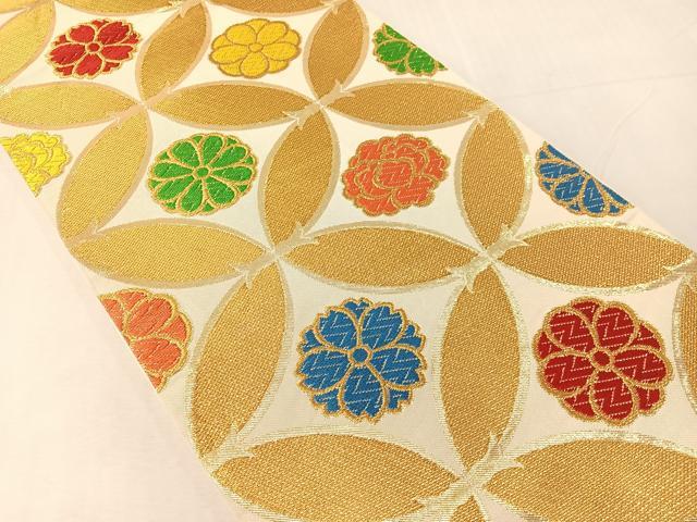 平和屋着物●西陣　川島織物　全通柄　本袋帯　唐織　七宝花文　金糸　正絹　逸品　CABJ0668vp