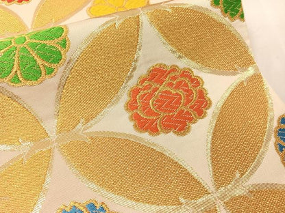平和屋着物●西陣　川島織物　全通柄　本袋帯　唐織　七宝花文　金糸　正絹　逸品　CABJ0668vp