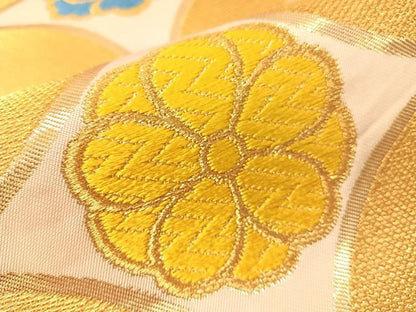 平和屋着物●西陣　川島織物　全通柄　本袋帯　唐織　七宝花文　金糸　正絹　逸品　CABJ0668vp