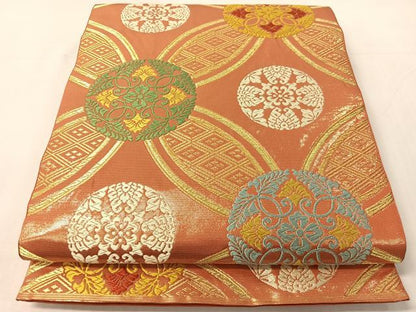 平和屋着物●西陣　川島織物　六通柄　本袋帯　唐織　七宝花文　金糸　正絹　逸品　CABJ0672vp