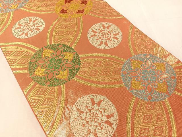 平和屋着物●西陣　川島織物　六通柄　本袋帯　唐織　七宝花文　金糸　正絹　逸品　CABJ0672vp