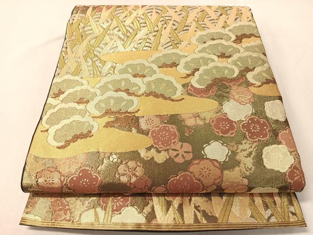 平和屋着物●西陣　川島織物　六通柄　本袋帯　松竹梅　金糸　正絹　逸品　CABJ0678vp