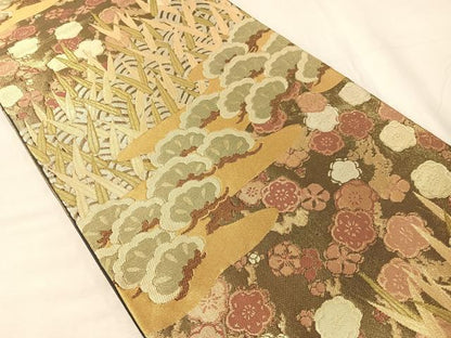 平和屋着物●西陣　川島織物　六通柄　本袋帯　松竹梅　金糸　正絹　逸品　CABJ0678vp
