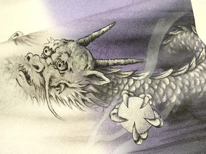平和屋着物●九寸名古屋帯　手描き　雲龍　銀彩　正絹　逸品　CABJ0681vp