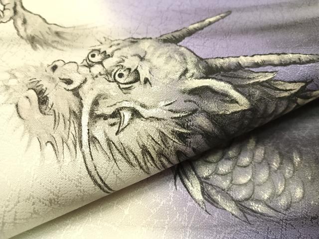平和屋着物●九寸名古屋帯　手描き　雲龍　銀彩　正絹　逸品　CABJ0681vp