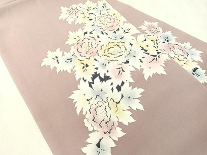 平和屋着物●塩瀬　九寸名古屋帯　ろうけつ染め　草花文　金彩　正絹　逸品　CABJ0683vp