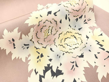 平和屋着物●塩瀬　九寸名古屋帯　ろうけつ染め　草花文　金彩　正絹　逸品　CABJ0683vp