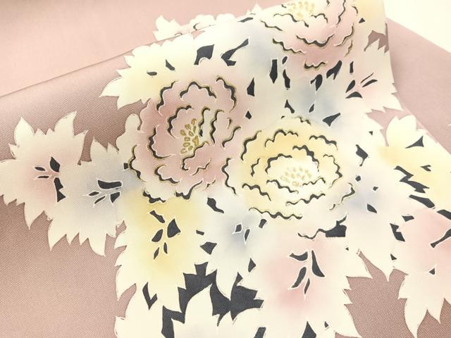 平和屋着物●塩瀬　九寸名古屋帯　ろうけつ染め　草花文　金彩　正絹　逸品　CABJ0683vp