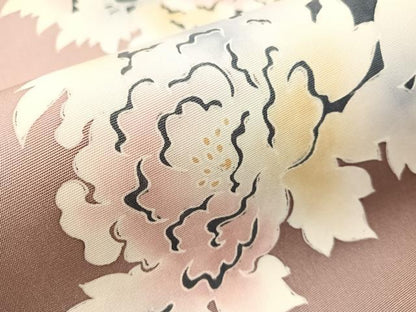 平和屋着物●塩瀬　九寸名古屋帯　ろうけつ染め　草花文　金彩　正絹　逸品　CABJ0683vp