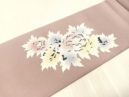 平和屋着物●塩瀬　九寸名古屋帯　ろうけつ染め　草花文　金彩　正絹　逸品　CABJ0683vp