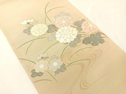 平和屋着物●西陣　太鼓柄袋帯　流水菊文　金糸　証紙付き　正絹　逸品　未使用　CABJ0684vp