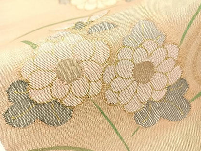 平和屋着物●西陣　太鼓柄袋帯　流水菊文　金糸　証紙付き　正絹　逸品　未使用　CABJ0684vp