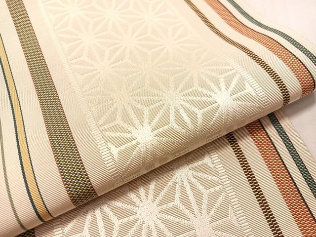 平和屋着物●本場筑前博多織　八寸名古屋帯　麻の葉間道　正絹　逸品　CABJ0685vp