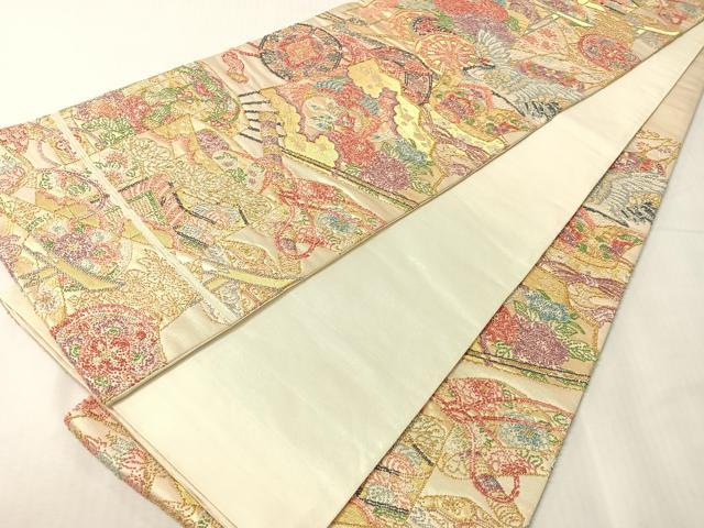 平和屋着物●中国三大刺繍　総相良刺繍　袋帯　花車吉祥花鳥文　金糸　正絹　逸品　CABJ0686vp