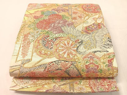 平和屋着物●中国三大刺繍　総相良刺繍　袋帯　花車吉祥花鳥文　金糸　正絹　逸品　CABJ0686vp