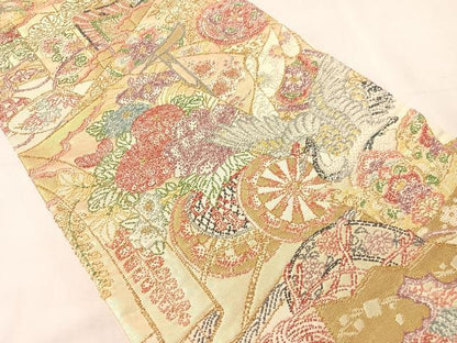 平和屋着物●中国三大刺繍　総相良刺繍　袋帯　花車吉祥花鳥文　金糸　正絹　逸品　CABJ0686vp